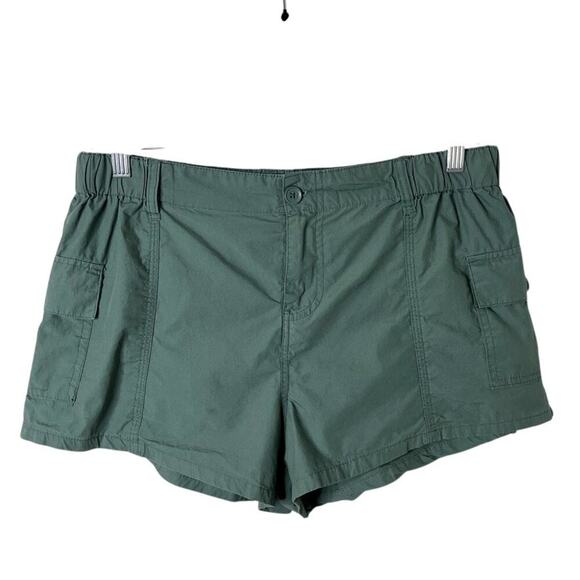 Forever 21 Women's Utility Shorts L Green High Rise Cargo Pockets Elastic Waist - Picture 1 of 6